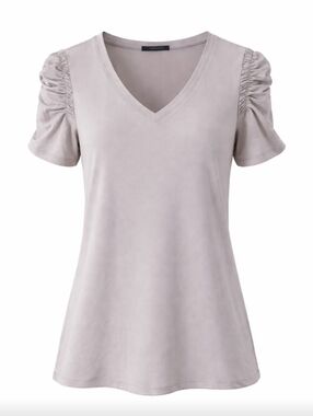 Tahari Tranquil Taupe V-Neck Blouse